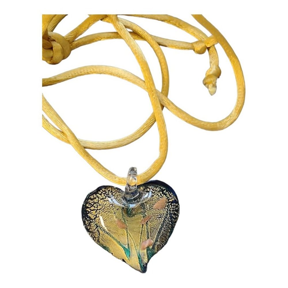 Blue Gold Ocean Colored Heart Pendant Rope Style Necklace Jewelry Or Craft Charm - Picture 4 of 7